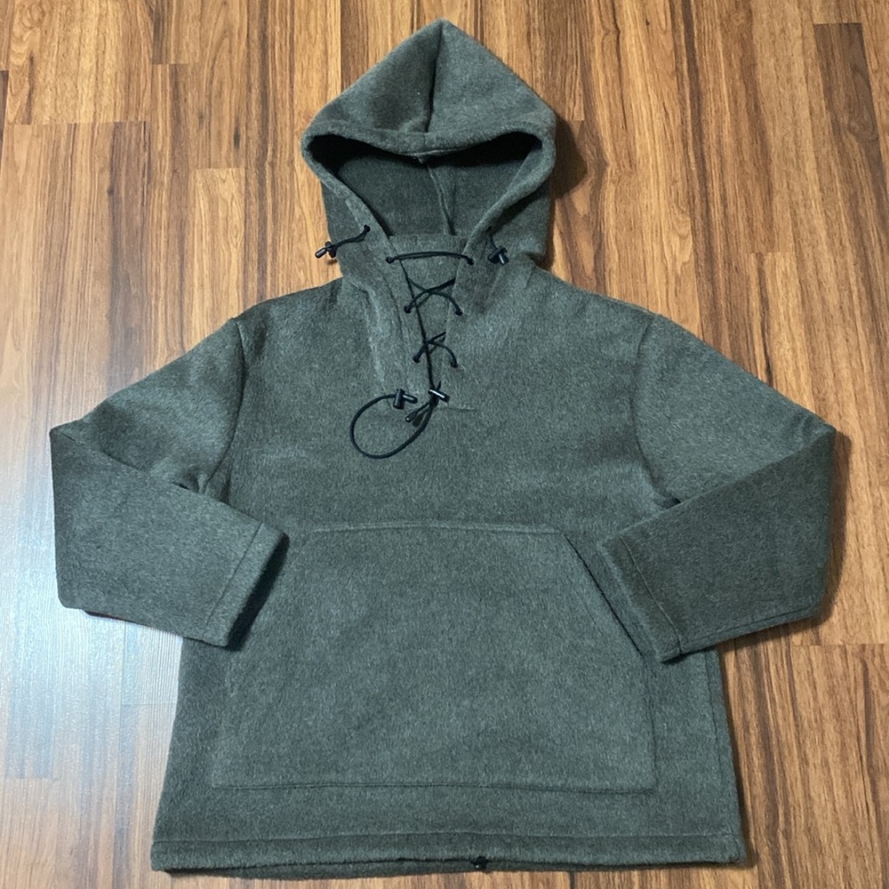 Anorak Pullover Wool Blend Hoodie Grey Size Large